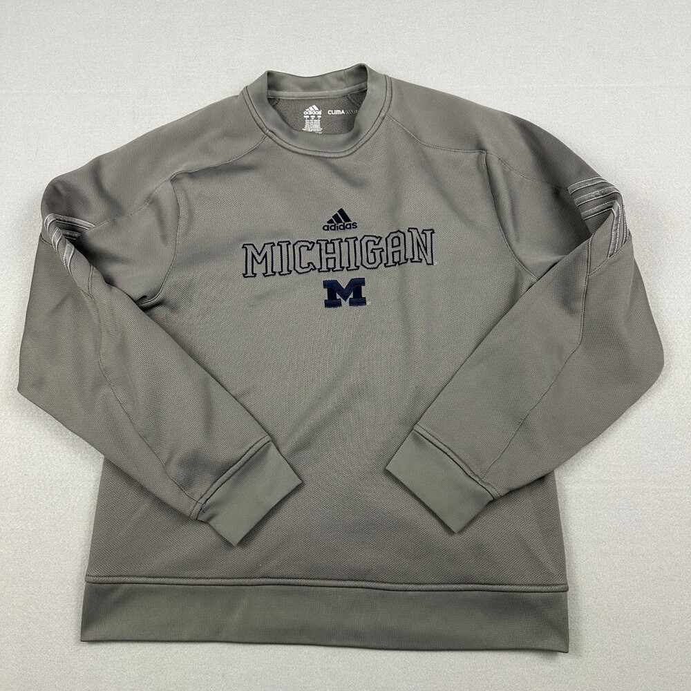 Michigan Wolverines Sweatshirt Men Small Gray Adidas Climawarm Pullover Crew S